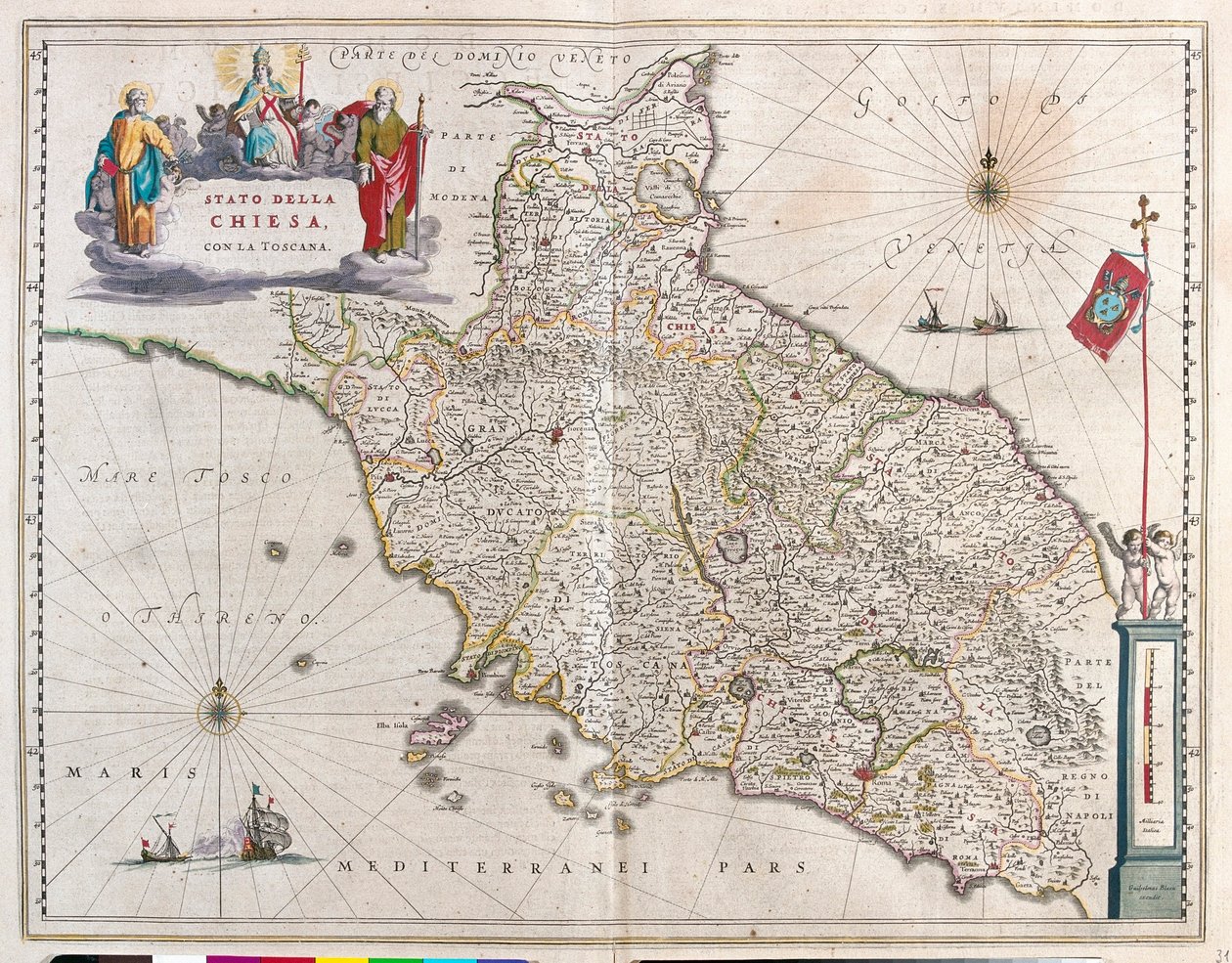 イタリアのトスカーナとバチカン（アムステルダム、ウィレム・ブラウ著『Theatrum Orbis Terrarum, sive Atlas Novus』所収 作： ウィレム・ブルー