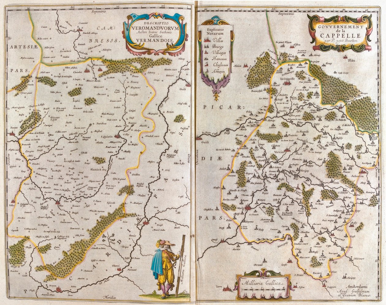 アムステルダム、ウィレム・ブラウ著『Theatrum Orbis Terrarum, sive Atlas Novus』所収、エスヌ県、ヴェルマンドワ・サン・カンタン／ティアッシュ 作： ウィレム・ブルー