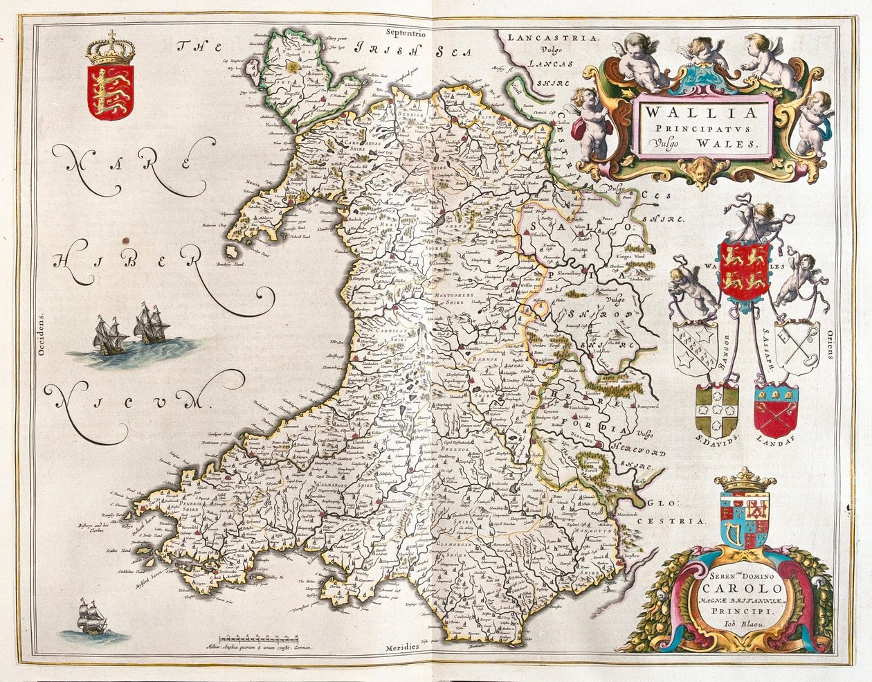 ウェールズ、アムステルダム、ウィレム・ブラウ著『Theatrum Orbis Terrarum, sive Atlas Novus』所収 作： ウィレム・ブルー