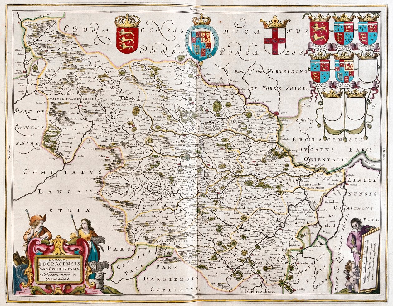 ウィレム・ブラウ作「Theatrum Orbis Terrarum, sive Atlas Novus」（アムステルダム）所収のヨークシャー西部の乗馬。 作： ウィレム・ブルー