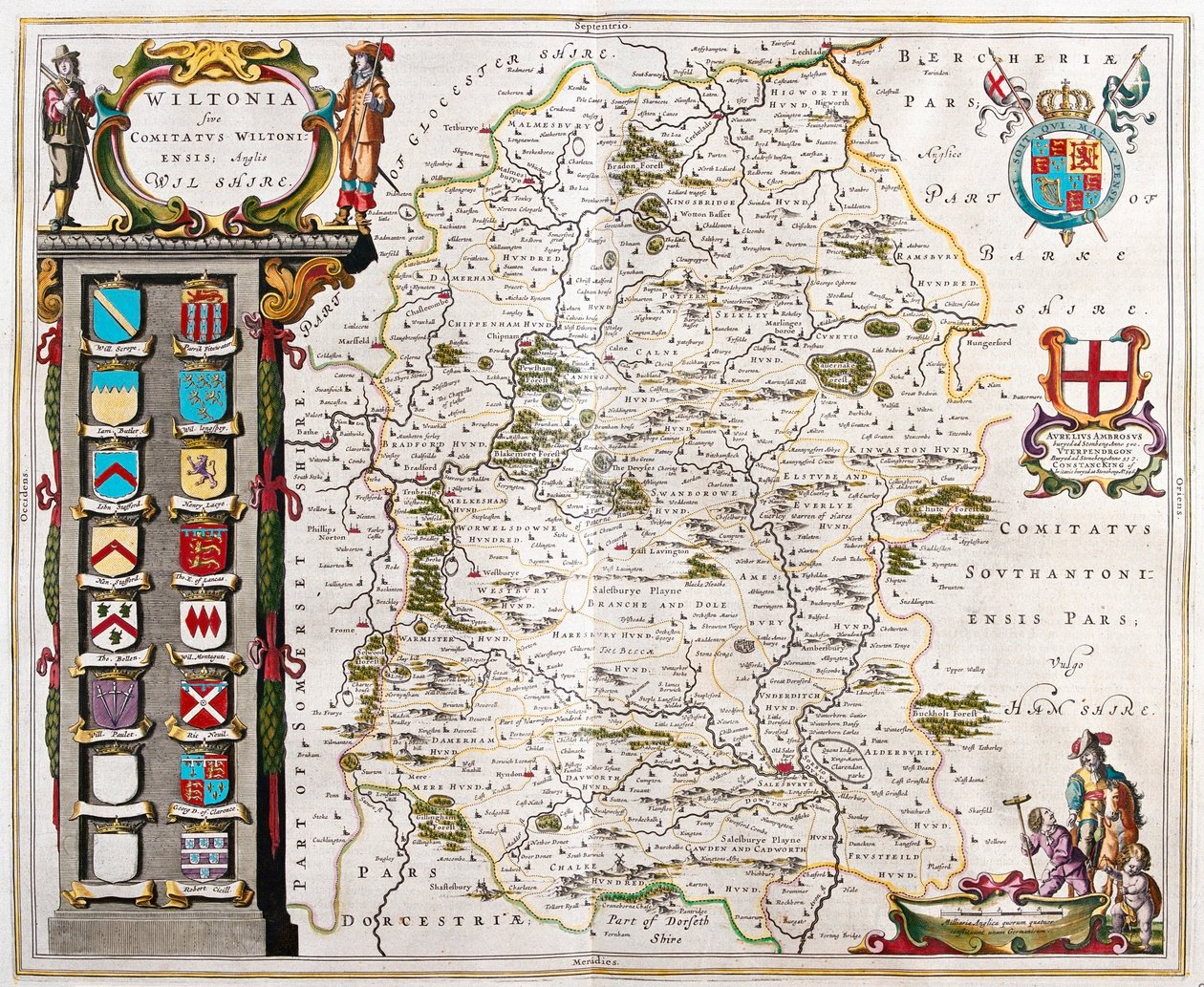 ウィレム・ブラウ著『Theatrum Orbis Terrarum, sive Atlas Novus』（アムステルダム）所収のウィルシャー。 作： ウィレム・ブルー