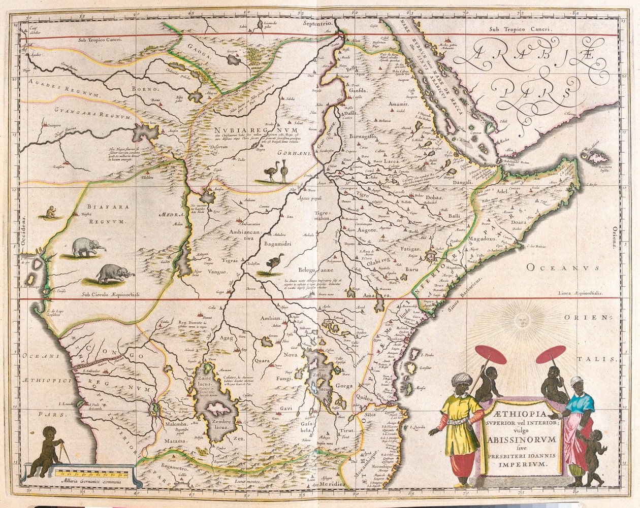 モザンビークを含む中央アフリカと東アフリカ（アムステルダム、ウィレム・ブラウ著『Theatrum Orbis Terrarum, sive Atlas Novus』所収 作： ウィレム・ブルー