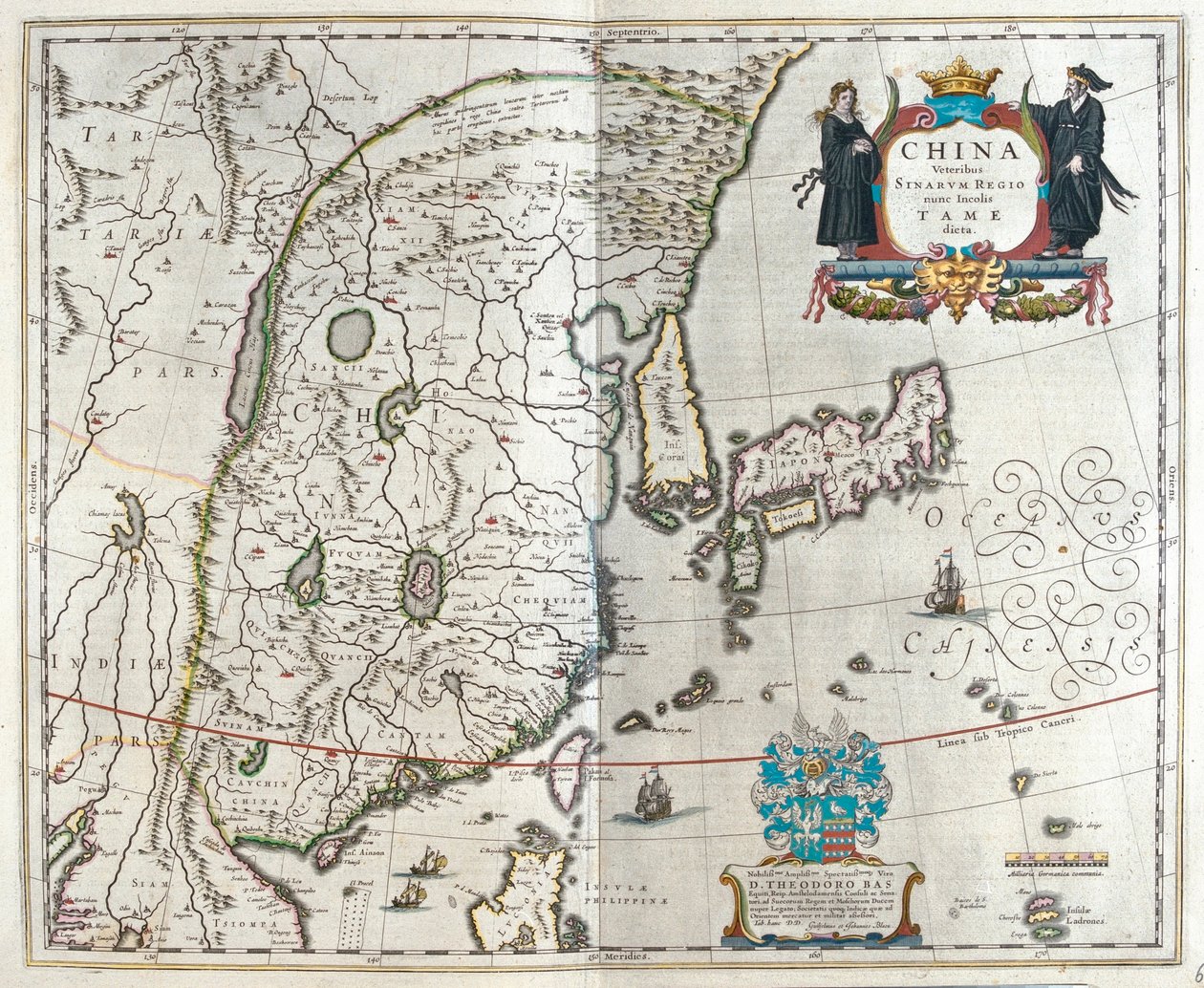 ウィレム・ブラウによる「Theatrum Orbis Terrarum, sive Atlas Novus」（アムステルダム）所収のブラウの中国地図の最初。 作： ウィレム・ブルー