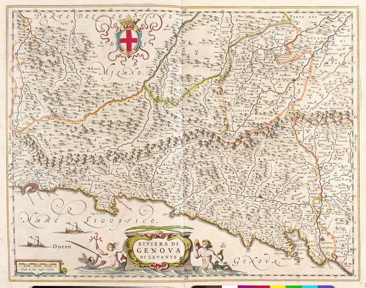 イタリア、リグーリア州東部、ウィレム・ブラウ作「Theatrum Orbis Terrarum, sive Atlas Novus」（アムステルダム 作： ウィレム・ブルー