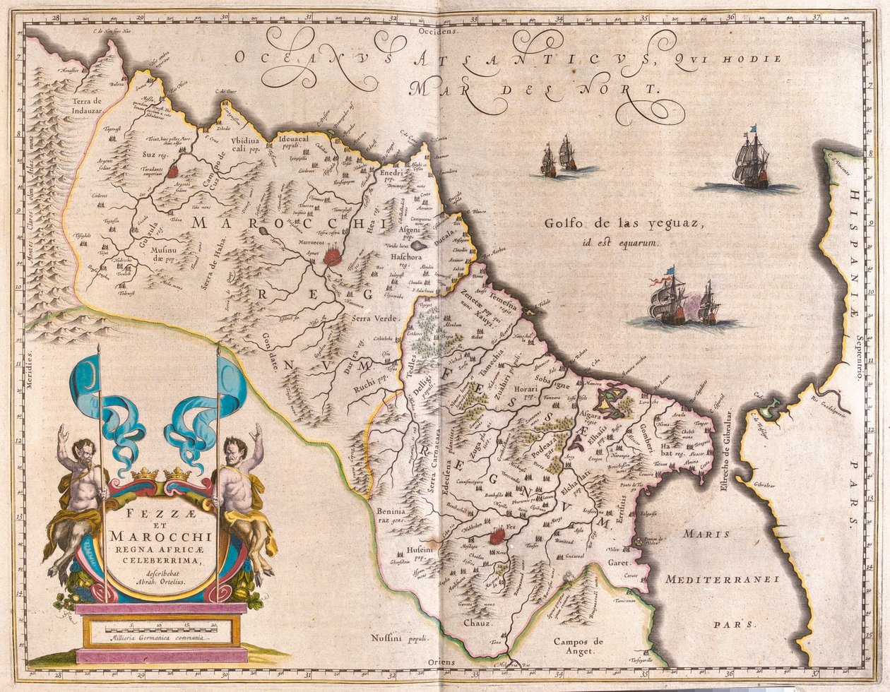 北西アフリカとモロッコ（アムステルダム、ウィレム・ブラウ著『Theatrum Orbis Terrarum, sive Atlas Novus』所収 作： ウィレム・ブルー