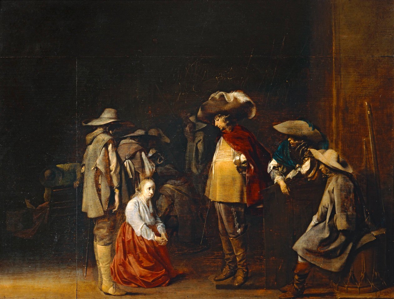Corps de garde avec femme suppliant des soldats, dit aussi Les Maraudeurs - 兵士に懇願する女性を連れた衛兵、略奪者とも呼ばれる。 作： ウィレム・コーネリス・デュイスター