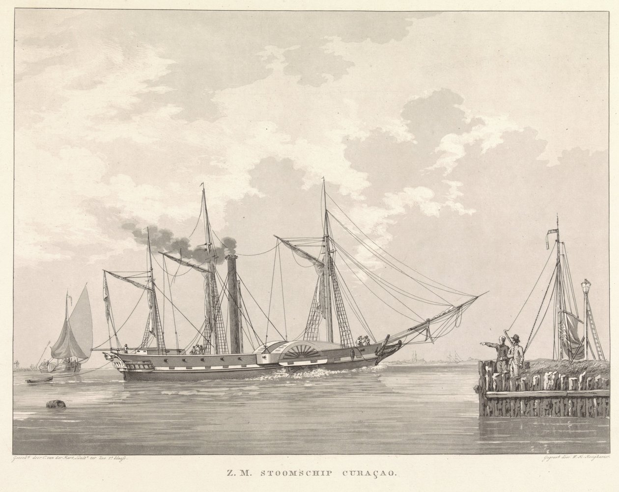 岸壁の外輪船 Z.M. Steamship Curaçao (オブジェクトのタイトル) 作： Willem Hendrik Hoogkamer
