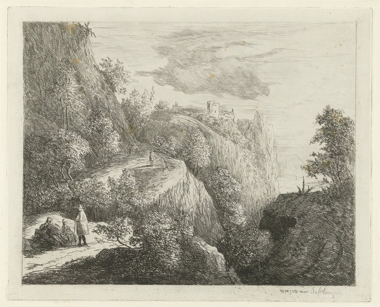 道端に人影が鎮座する山の風景 作： Willem Matthias Jan van Dielen