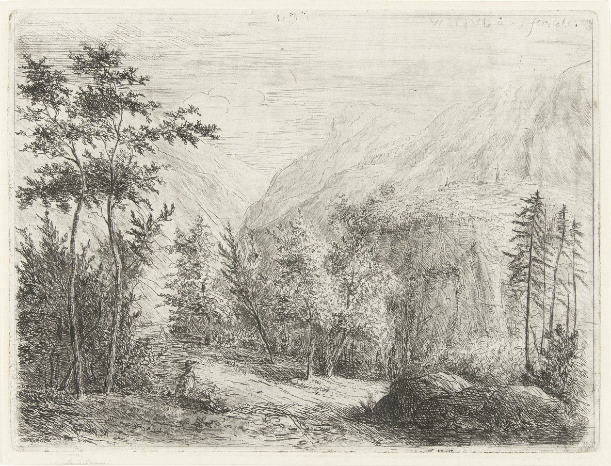 道に沿って休む姿のある山の風景 作： Willem Matthias Jan van Dielen