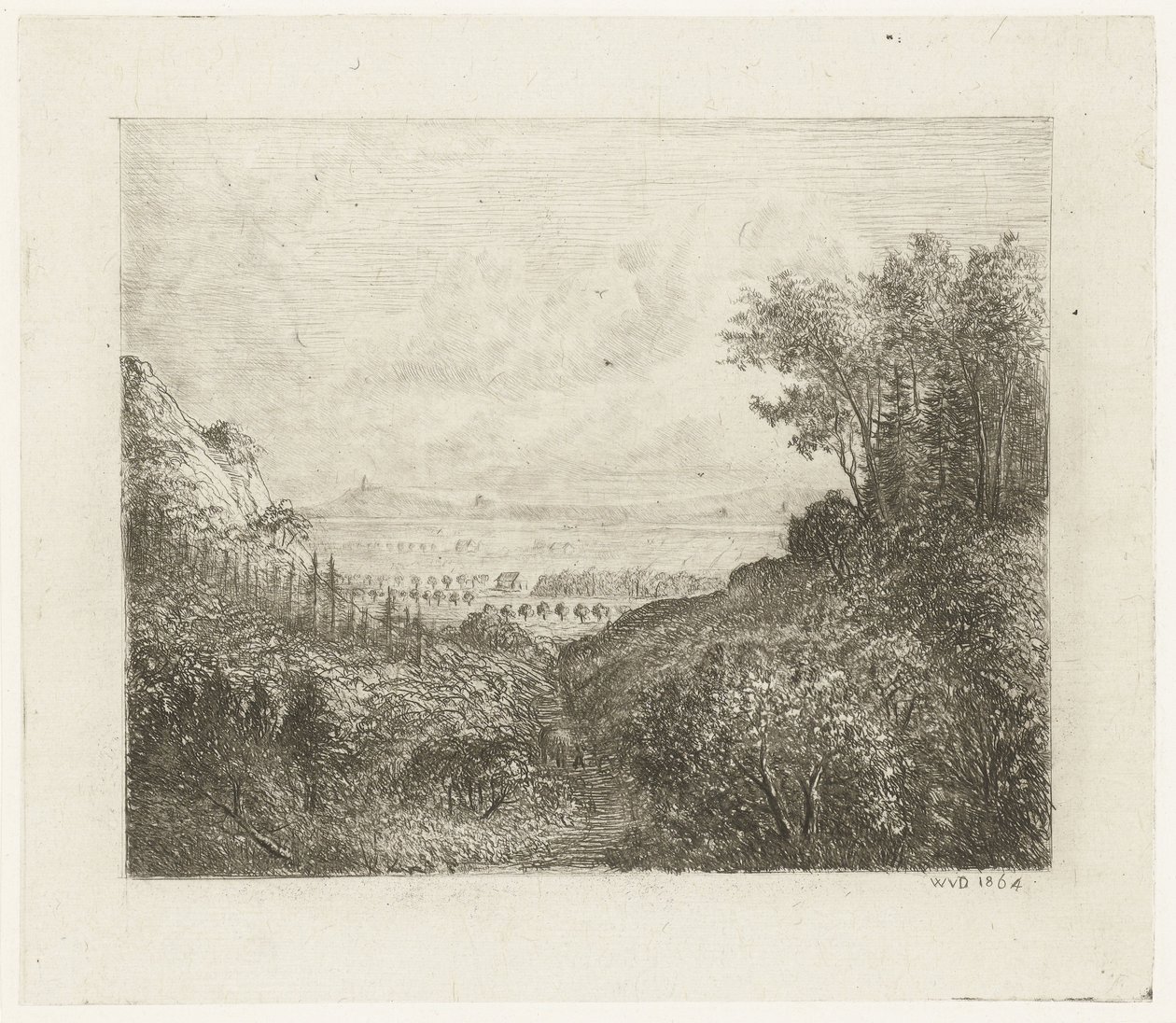 谷への道のある丘陵の風景 作： Willem Matthias Jan van Dielen