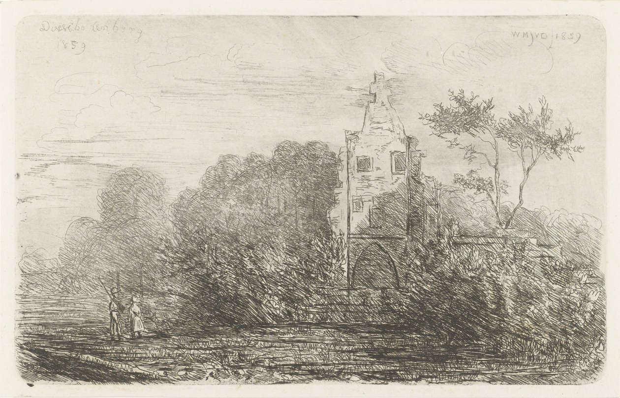 廃墟と二人の人物のある風景 作： Willem Matthias Jan van Dielen