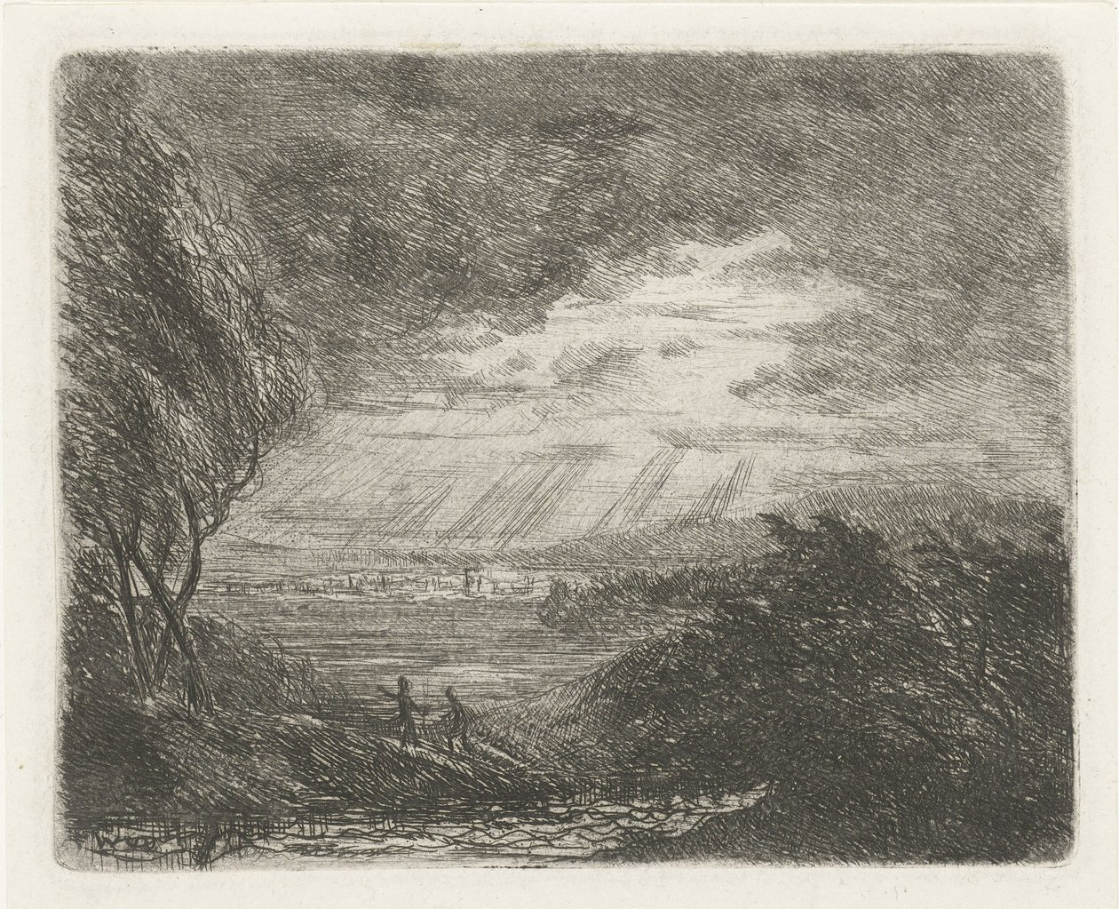 嵐と雨の中で 2 人の人物がいる風景 作： Willem Matthias Jan van Dielen