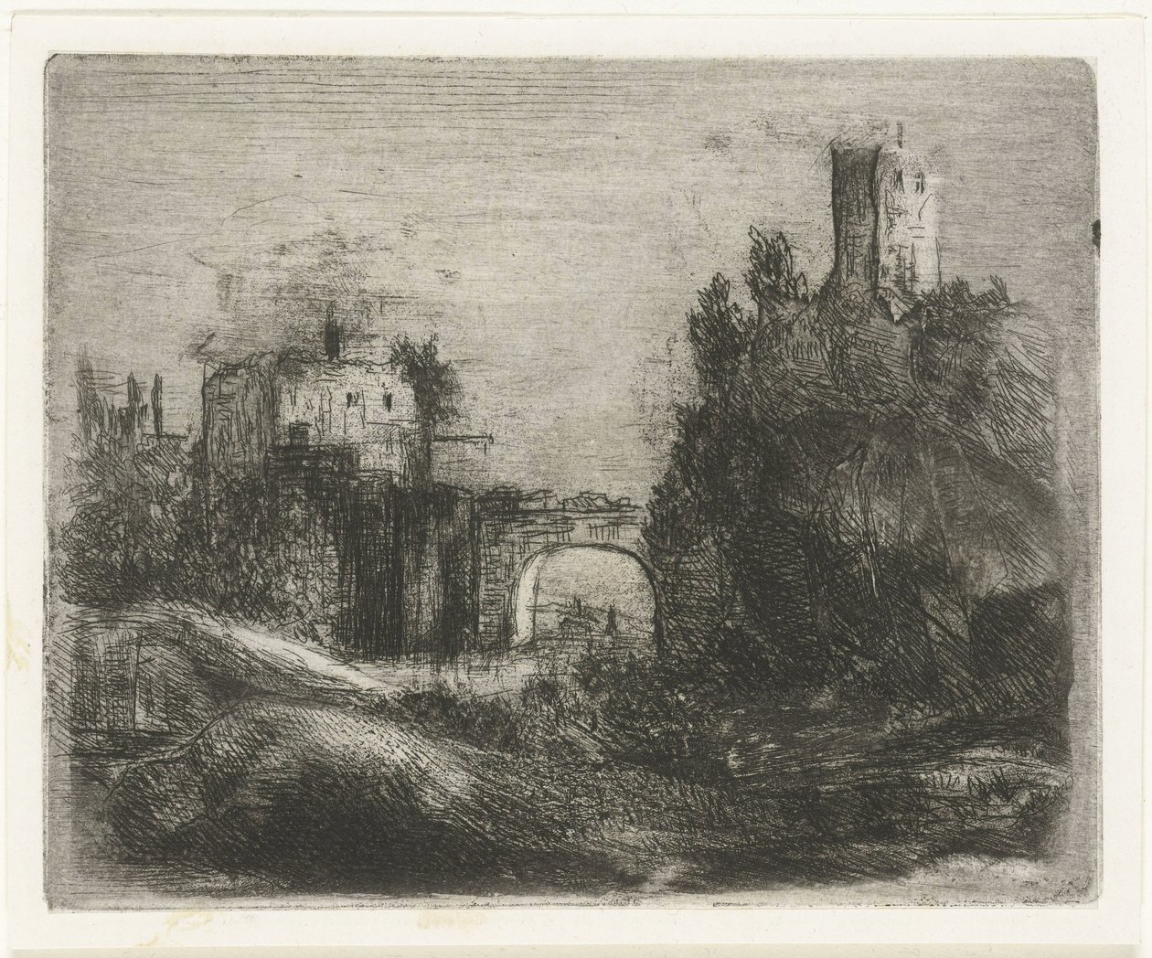 岩の上の門と塔のある南部の風景 作： Willem Matthias Jan van Dielen