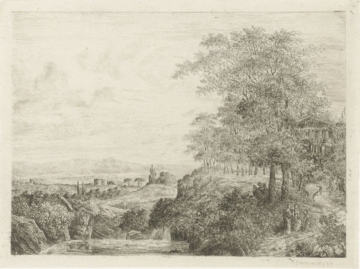 神殿と人物像のある南部の風景 作： Willem Matthias Jan van Dielen