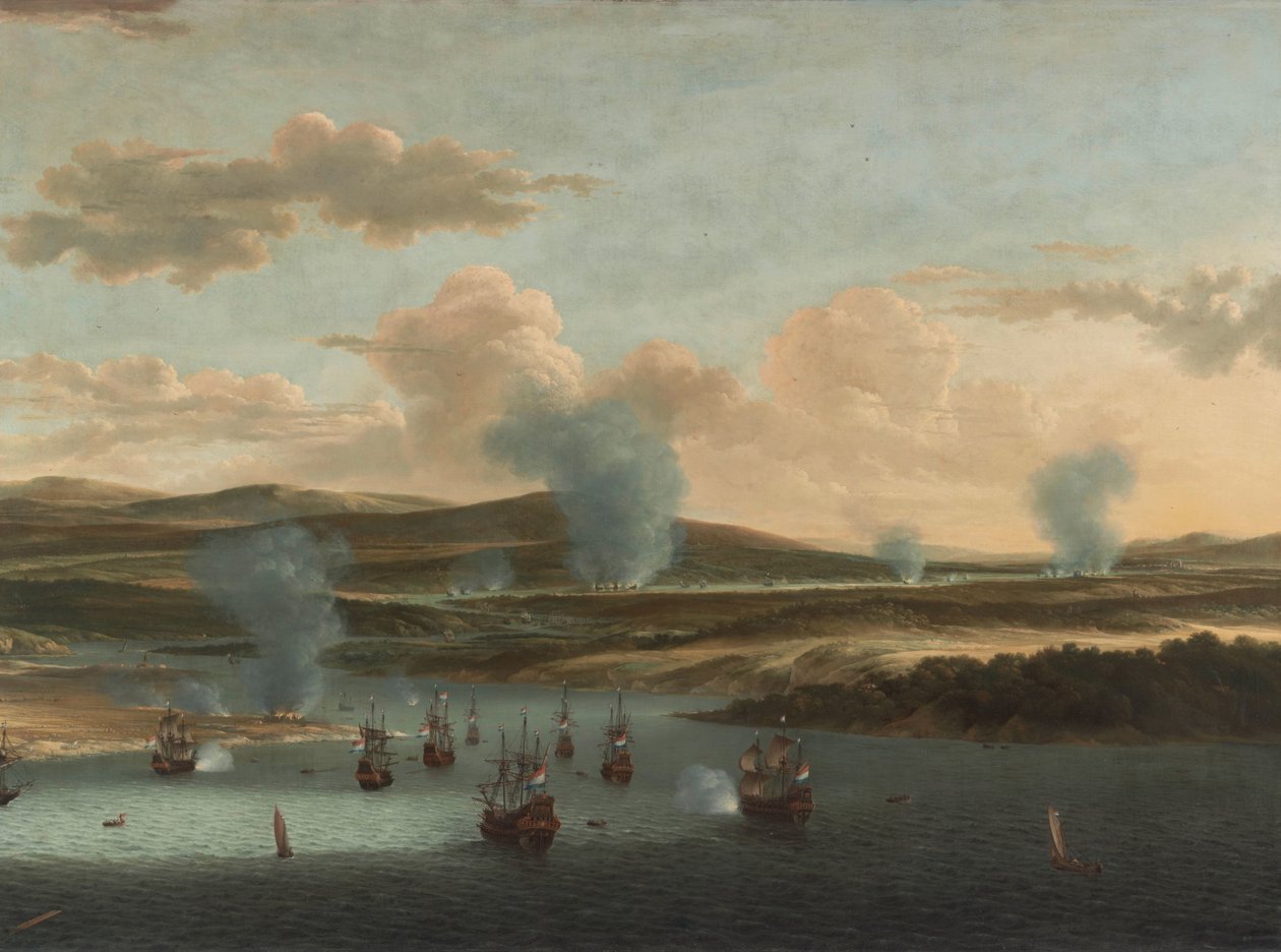 メドウェイの戦い チャタムへの旅、1667年：メドウェイ河口のオランダ艦隊 作： ウィレム・シェルリンクス