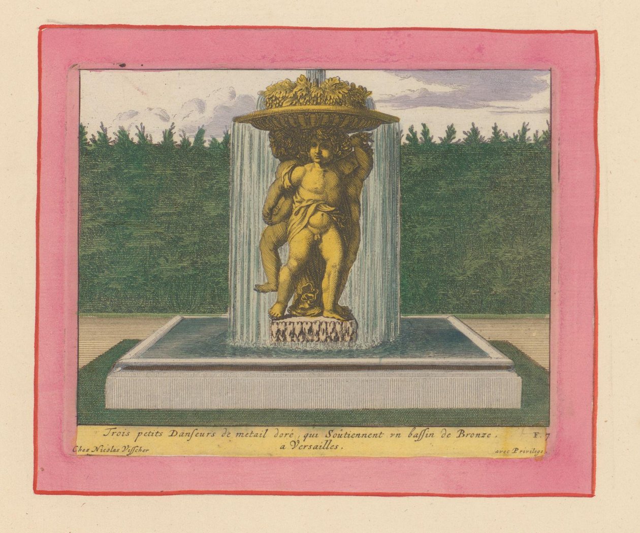Brunnen mit einer Statue von drei tanzenden Putti, die eine Schale über ihren Köpfen tragen 作： ウィレム・スウィッデ