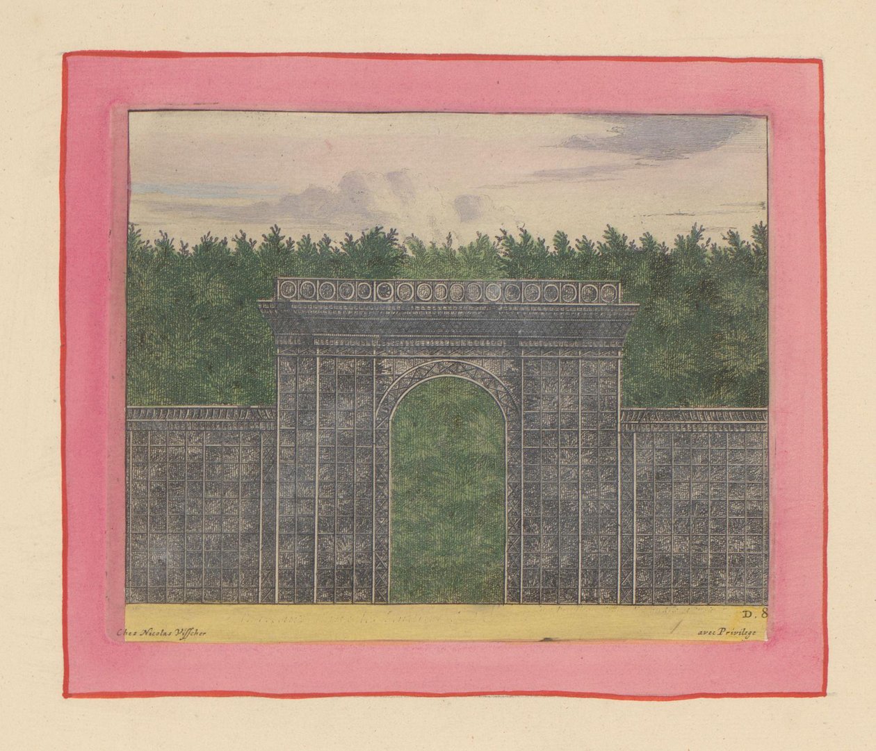 Rechteckiger Pavillon aus Lattenwerk mit Tor für eine Hecke in den Gärten von Versailles 作： ウィレム・スウィッデ