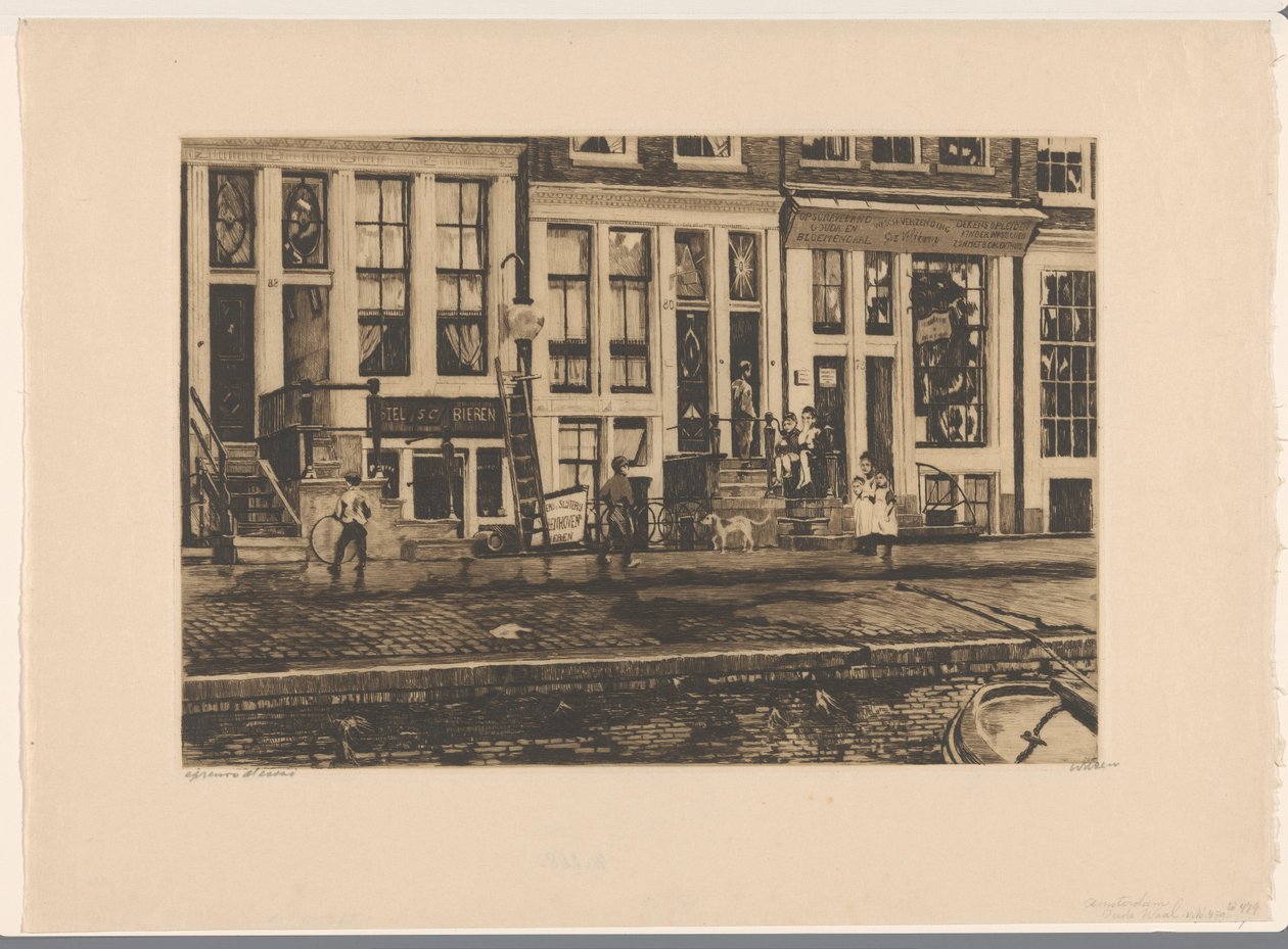 アムステルダムのアウデワールの家々の眺め Amsterdam Oude Waal (オブジェクトのタイトル) 作： ウィレムウィッセン（アーティストによる署名）