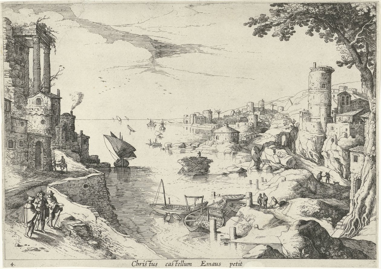 エマオの晩餐のある風景 Christ castellum Emaus petit (オブジェクトのタイトル) 聖書の場面のあるイタリアの風景（シリーズタイトル） 作： ウィレム・ファン・ニューランド（II）