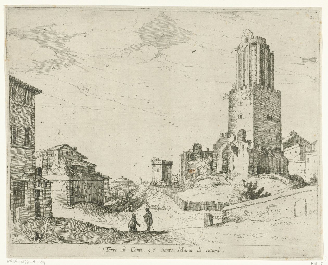 ミリツィエの塔とパンテオン Torre di Conti e Santo Maria di retonde (オブジェクトのタイトル) ローマの景色 (シリーズ タイトル) 作： ウィレム・ファン・ニューランド（II）