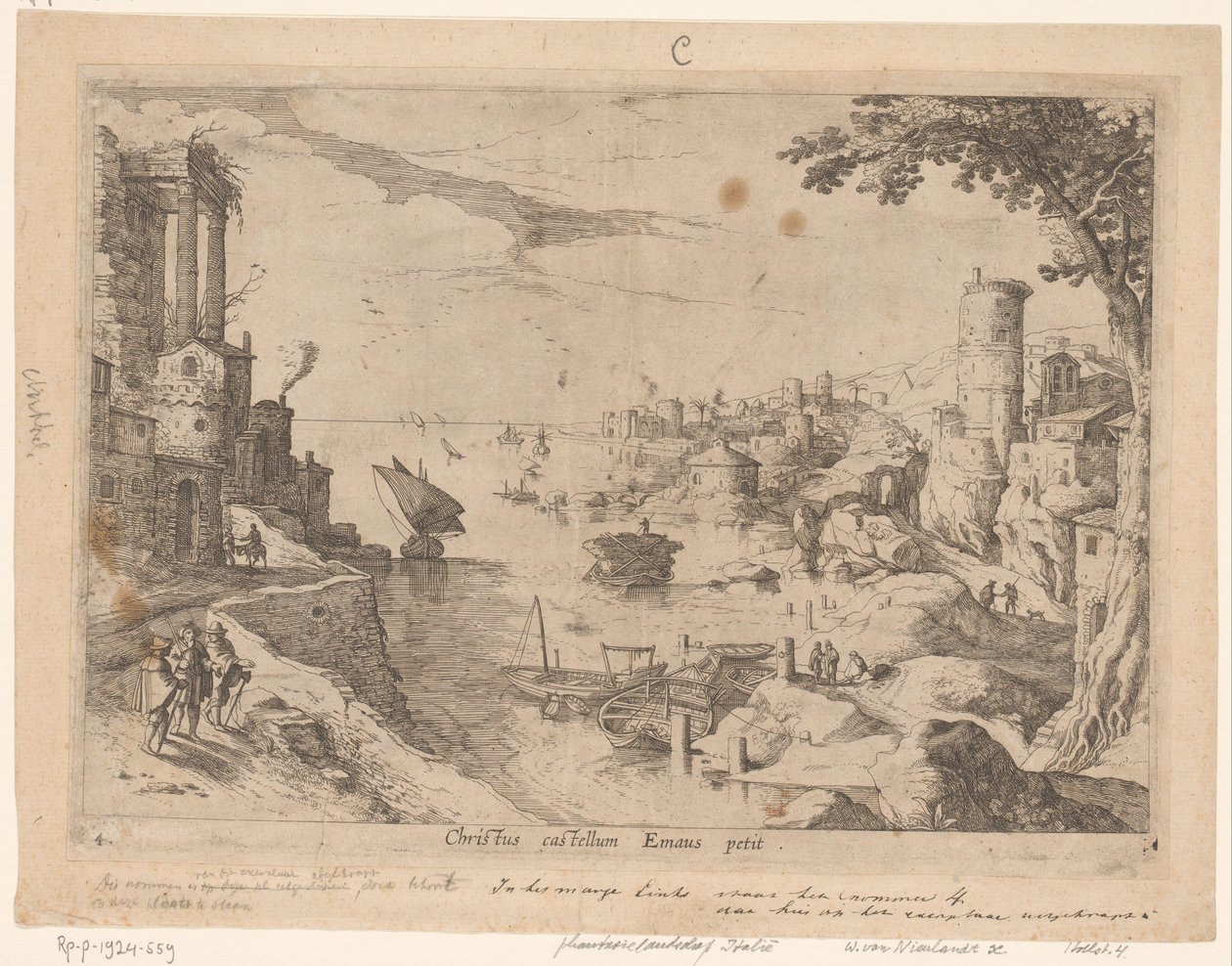 エマオの晩餐のある風景 Christ castellum Emaus petit (オブジェクトのタイトル) 聖書の場面のあるイタリアの風景 (シリーズ タイトル) 作： ウィレム・ヴァン・ニーランド