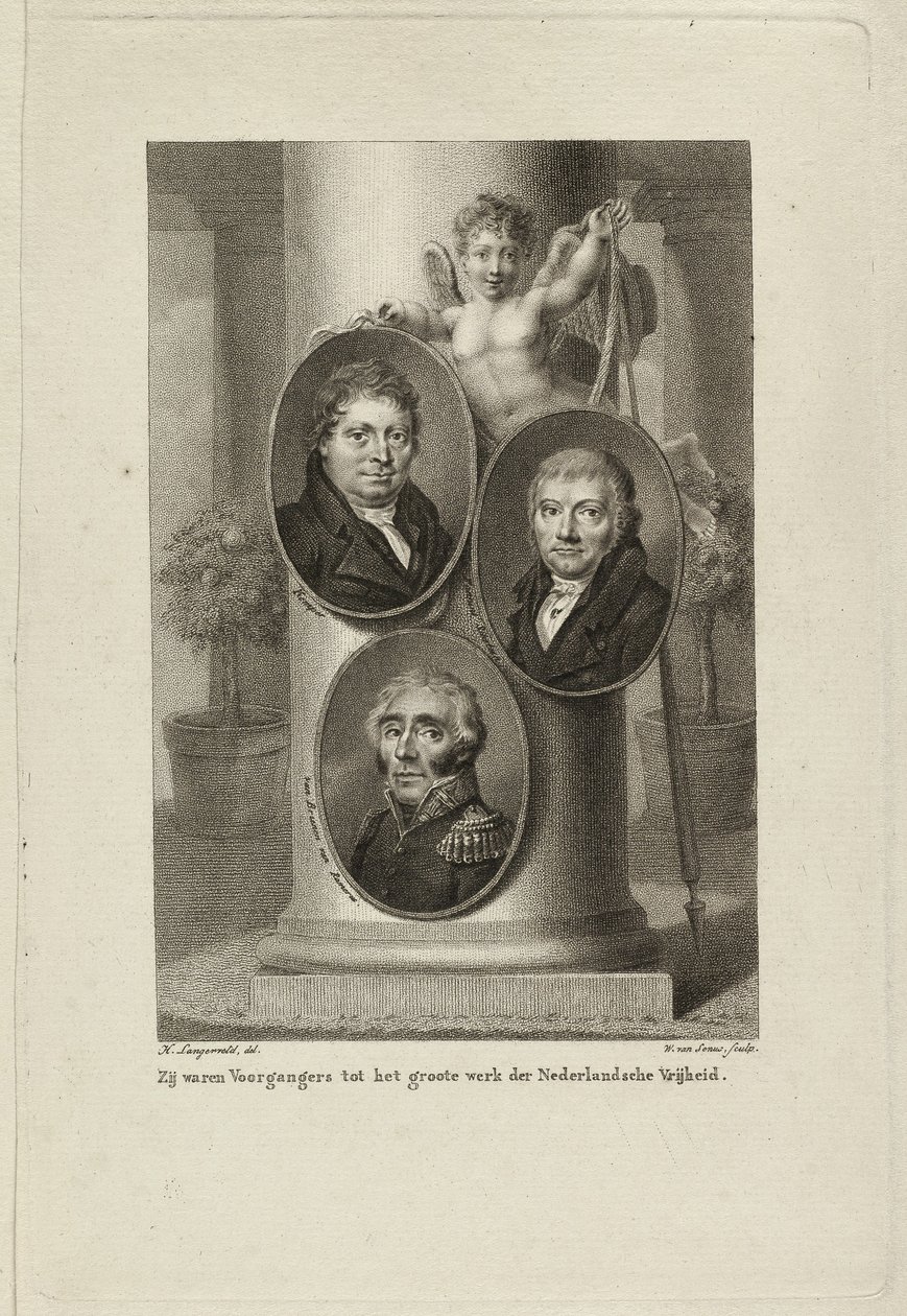 Joan Melchior Kemper、Cornelis Anthony Fannius Scholten、Gijsbert Carel Rutger Reinier van Brienen van Ramerusの肖像入りメモリアル。NL-HlmNHA 1477 53011449 作： ウィレム・ファン・セーヌス