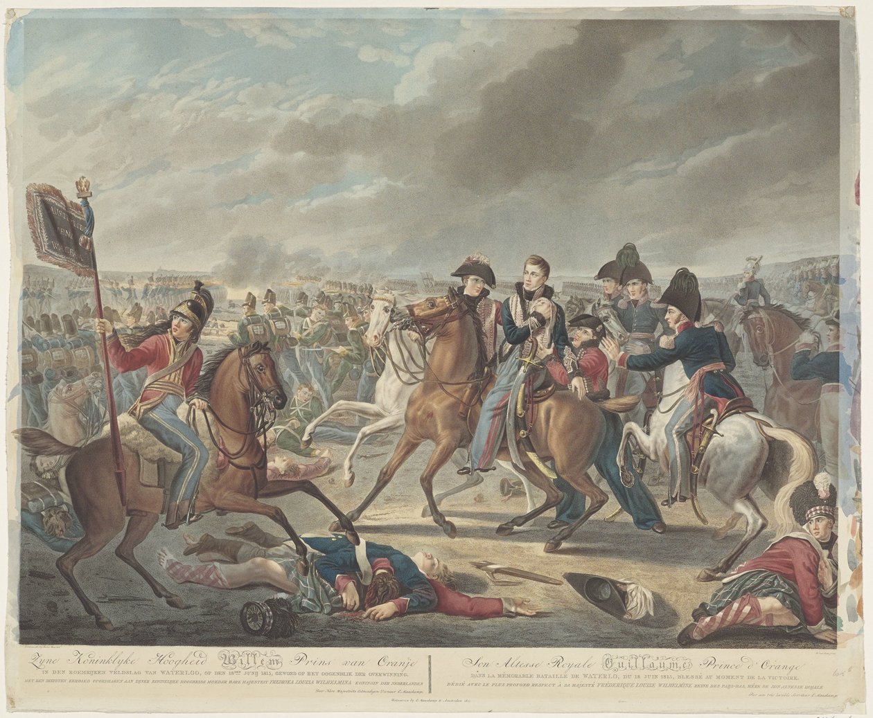 1815 年 6 月 18 日のワーテルローの戦いで勝利の瞬間に負傷したオラニエ公ウィリアム王子殿下 / アルテッセ ロワイヤル ギョーム オランジュ王子 (...) (オブジェクトのタイトル) 作： ウィレム・ファン・セーヌス