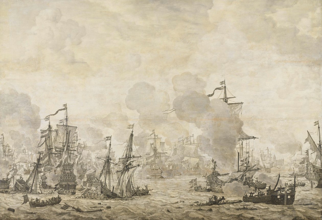 1658 年 11 月 8 日の海峡でのオランダ艦隊とスウェーデン艦隊の間の戦いのエピソード 作： ウィレム・ファン・デ・ベルデ（I）