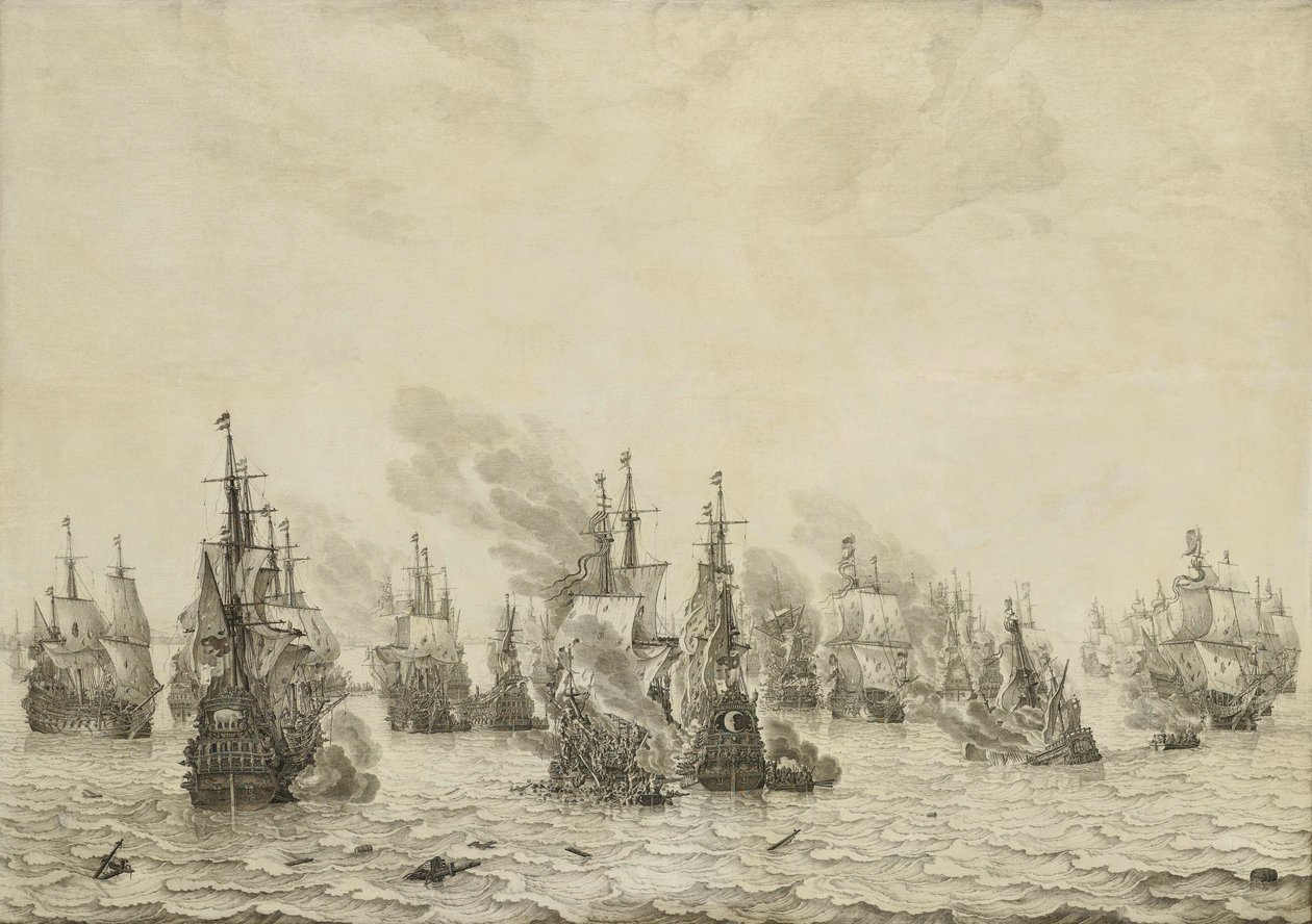 リヴォルノの戦い（レグホーン） 1653 年 3 月 14 日のリヴォルノ海戦: 第一次イギリス海戦 (1652-54) のエピソード 作： ウィレム・ファン・デ・ベルデ（I）