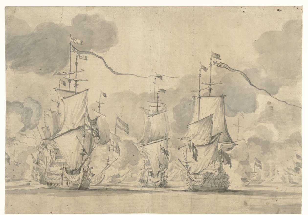 1665 年 6 月 13 日のローストフトの戦い 作： ウィレム・ファン・デ・ベルデ（I）