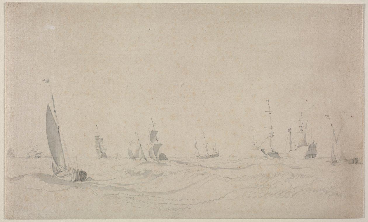 荒海での発送、1665年。 作： ウィレム・ヴァン・デ・ベルデ