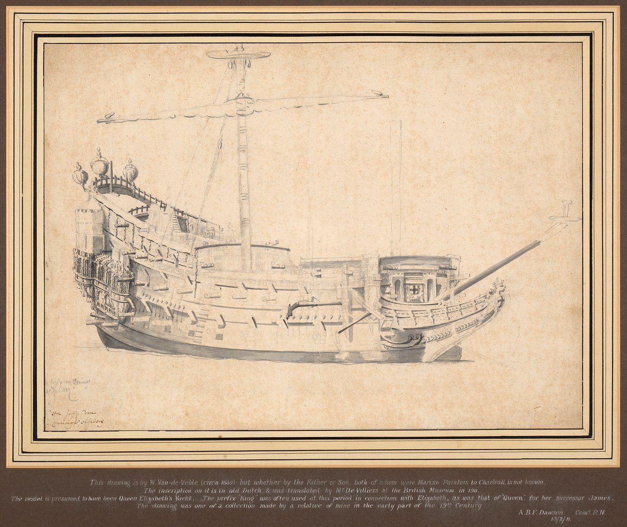 1648年頃のイギリス船（ライオン号？ 作： ウィレム・ファン・デ・ヴェルデ長老
