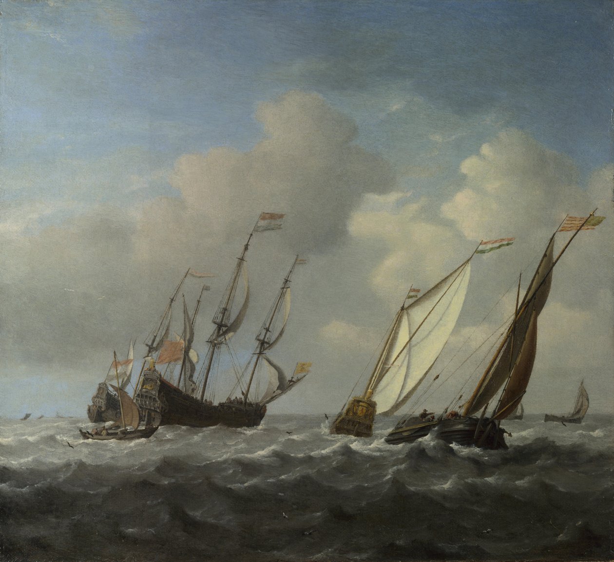 オランダの船、ヨットとそよ風の中の小さな船c。 1660 作： ウィレム・ヴァン・デ・ヴェルデ・ザ・ヤンガー