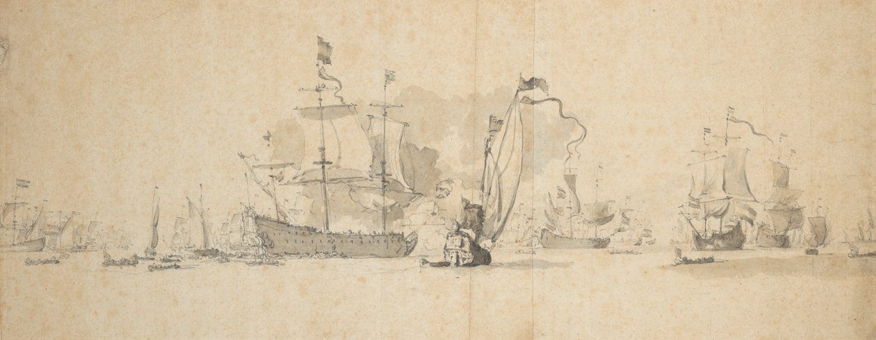 オランダ艦隊の作戦会議、1665年5月？ 作： ウィレム・ファン・デ・ザ・ヤンガー・ヴェルデ