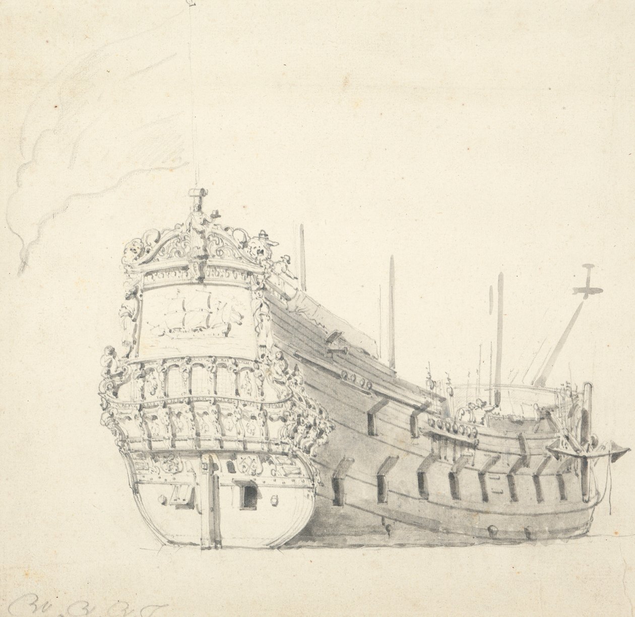 イジュルストの肖像」（1653年）1665年頃（黒鉛、灰色水彩） 作： ウィレム・ファン・デ・ザ・ヤンガー・ヴェルデ