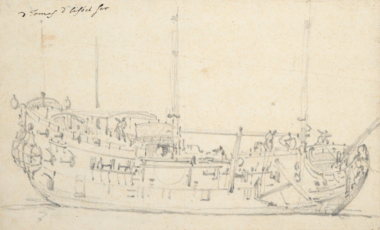 トーマスとエリザベス」の肖像、1690年頃（黒鉛画） 作： ウィレム・ファン・デ・ザ・ヤンガー・ヴェルデ