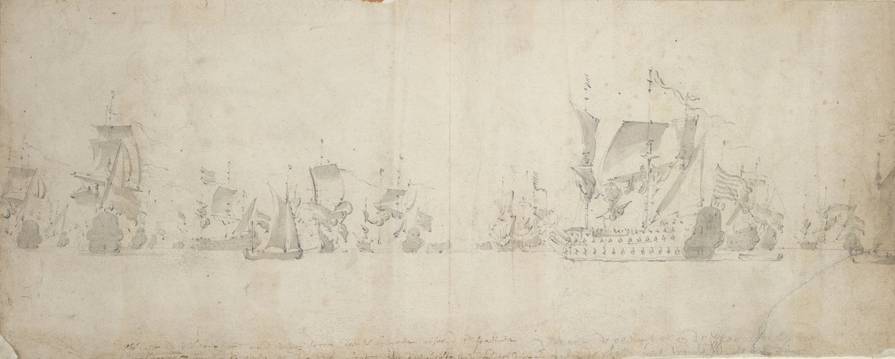 1665年8月8日から18日にかけて行われた海戦会議の後のオランダ艦隊 作： ウィレム・ファン・デ・エルダー・ベルデ