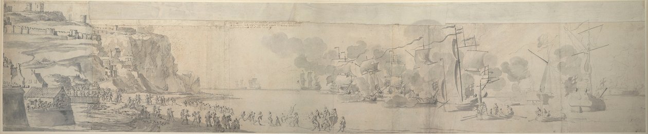 ドーバーに上陸したモデナのマリア、1673年11月21日-12月1日、1673年頃（黒鉛画） 作： ウィレム・ファン・デ・エルダー・ベルデ