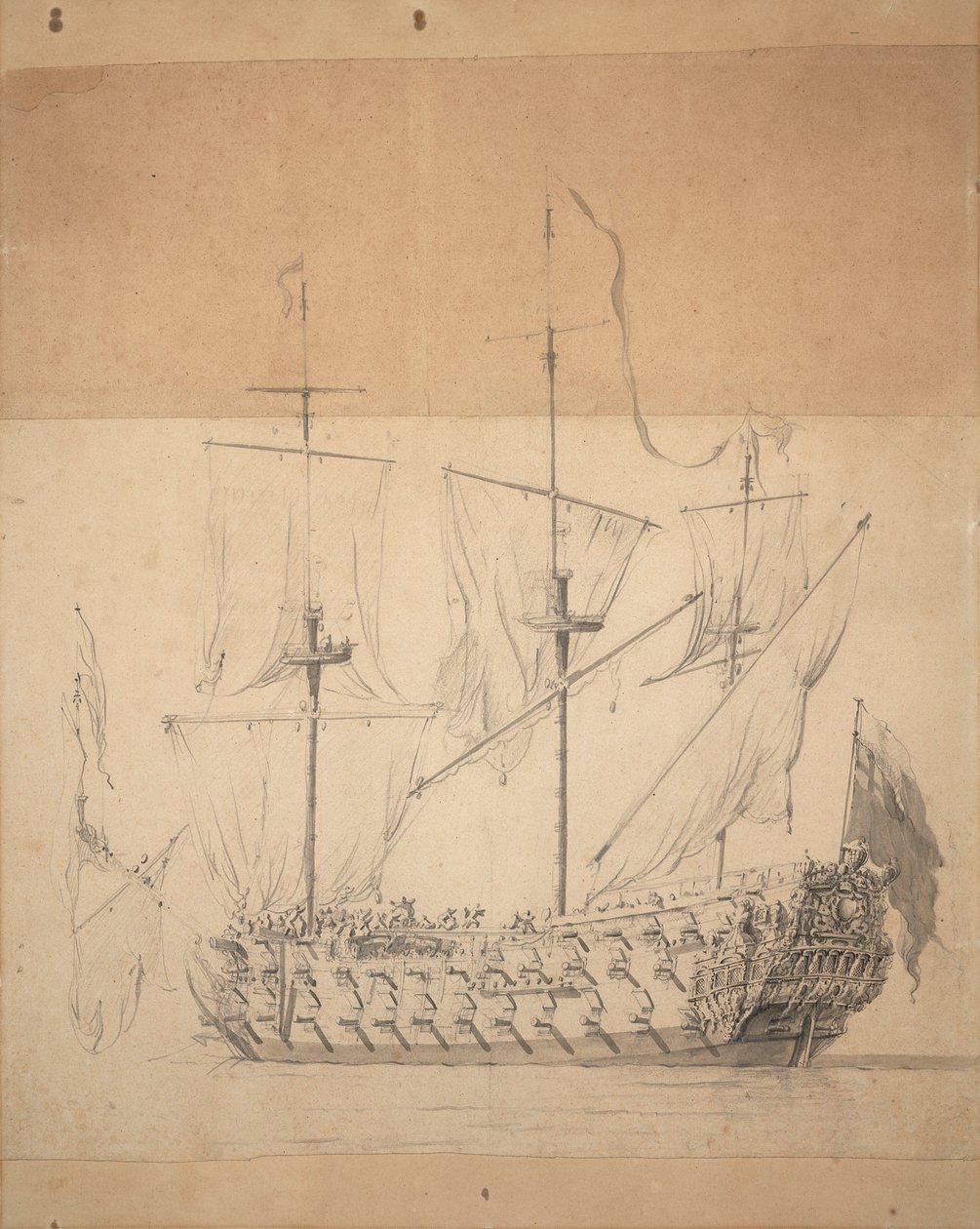 イギリス三等兵の肖像 1673年頃（黒鉛、灰色水彩） 作： ウィレム・ファン・デ・エルダー・ベルデ