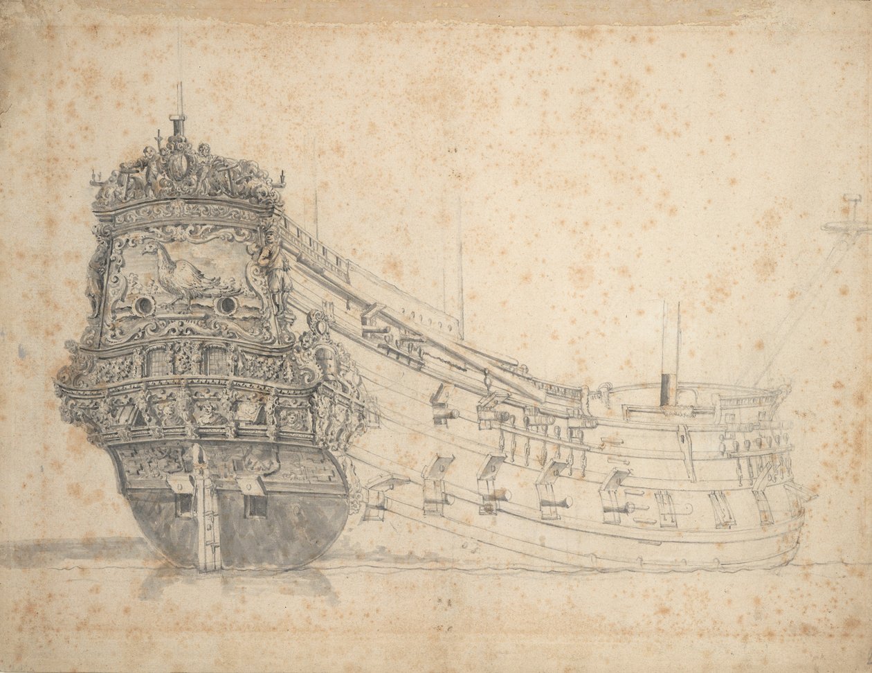 ファザントの肖像」1655年頃（黒鉛、灰色水彩） 作： ウィレム・ファン・デ・エルダー・ベルデ
