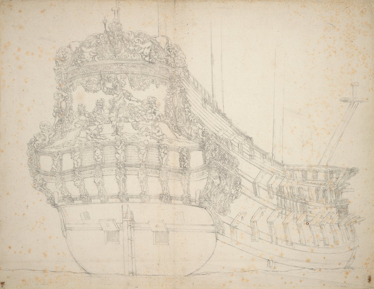 1664年に建造され、1689年に最後の記録が残る62門艦「ギデオン号」の肖像（オフセット）、1670年頃 作： ウィレム・ファン・デ・エルダー・ベルデ