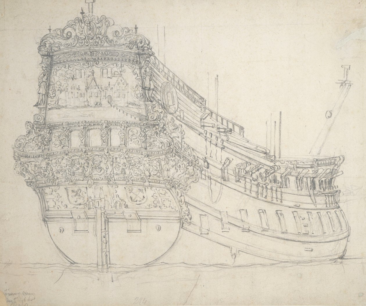 ヒルヴェルスム号」の肖像、1655年頃（黒鉛画） 作： ウィレム・ファン・デ・エルダー・ベルデ