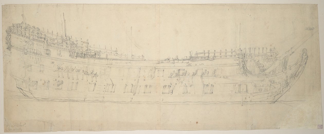 1621年に建造され、1653年に再建された64門の「Swiftsure」の肖像画 作： ウィレム・ファン・デ・エルダー・ベルデ
