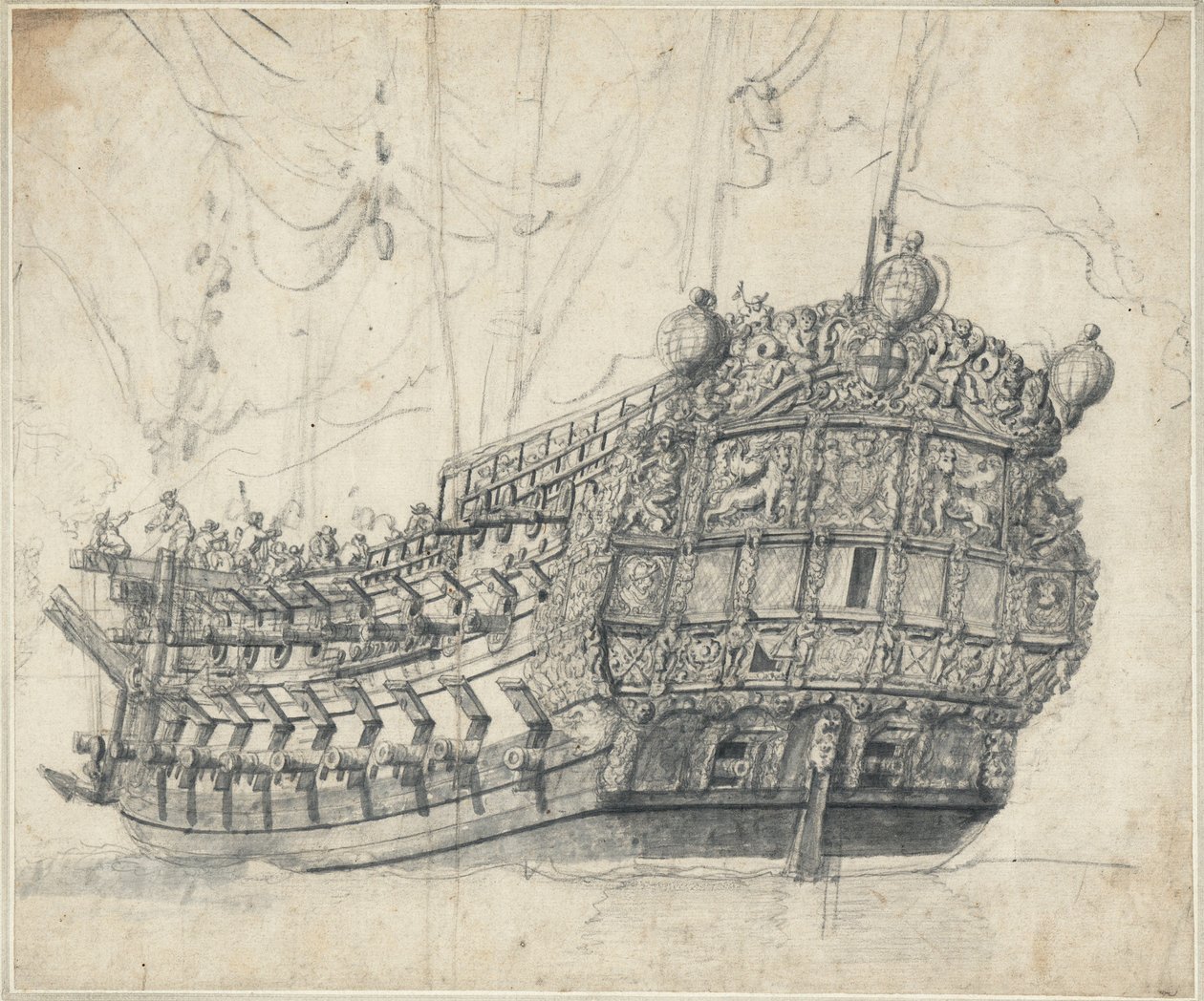 虎」の肖像（1678年）1681年頃（黒鉛、灰色水彩） 作： ウィレム・ファン・デ・エルダー・ベルデ