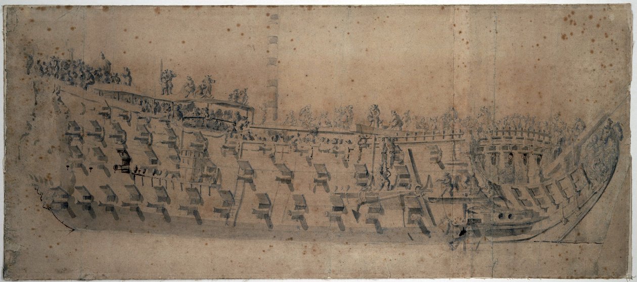 1670年に建造された、96門の大砲を備えた一等船「ロンドン」の肖像。1676年頃、Willem van de Velde l