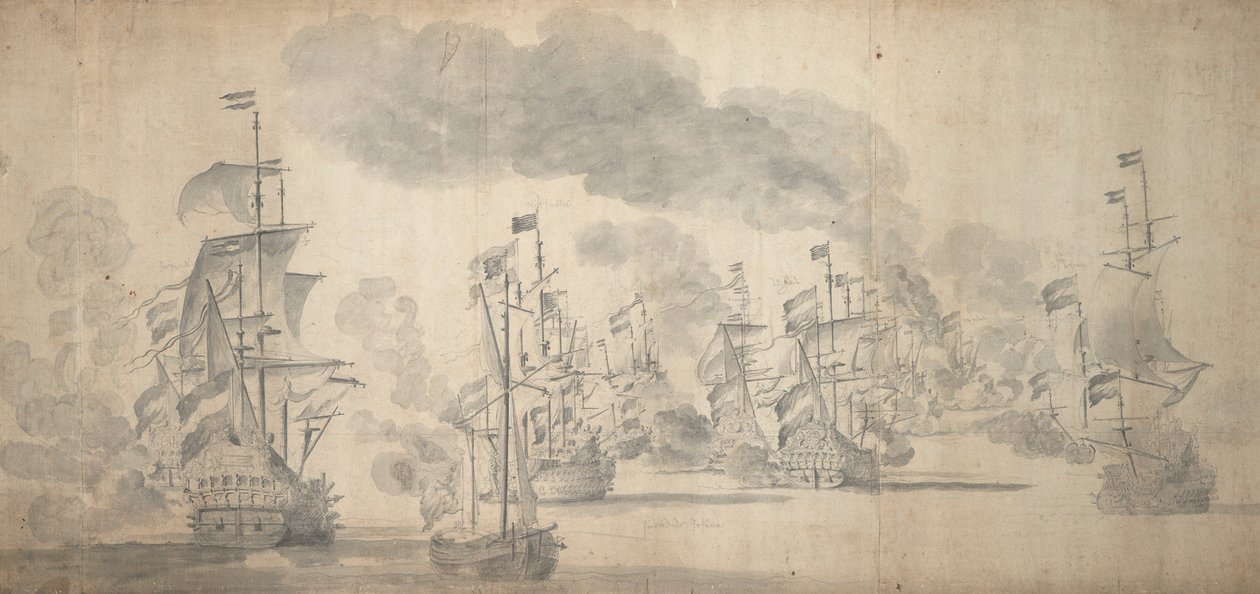 ソレベイの戦い、1672年5月28日～6月7日（黒鉛画） 作： ウィレム・ファン・デ・エルダー・ベルデ