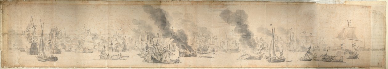 サウンドの戦い、1658年10月29日、1658年頃（紙） 作： ウィレム・ファン・デ・エルダー・ベルデ