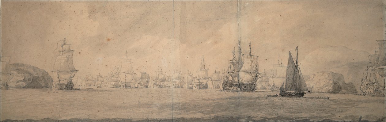 1665年8月25日～9月4日、ボック・オプ・ラー（ビャエルケロ）に向けて航行するオランダのインディア船 作： ウィレム・ファン・デ・エルダー・ベルデ