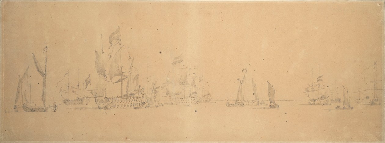 軽空のオランダ艦隊、1666年頃（黒鉛、灰色ウォッシュ） 作： ウィレム・ファン・デ・エルダー・ベルデ