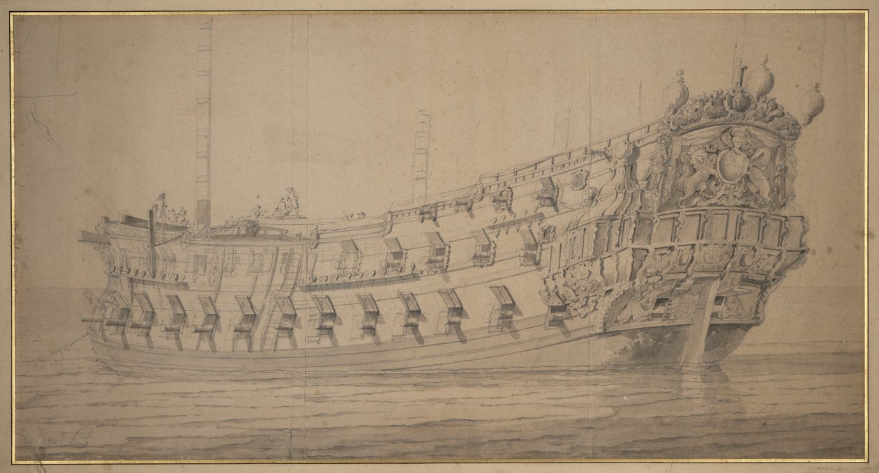 ヨーク"、1674年頃（黒鉛、灰色水彩） 作： ウィレム・ファン・デ・エルダー・ベルデ